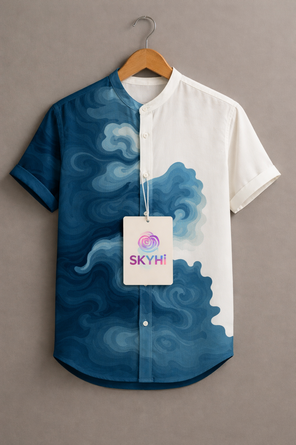 Waves Clouds Abstract Art Print Casual 100% Cotton Shirt