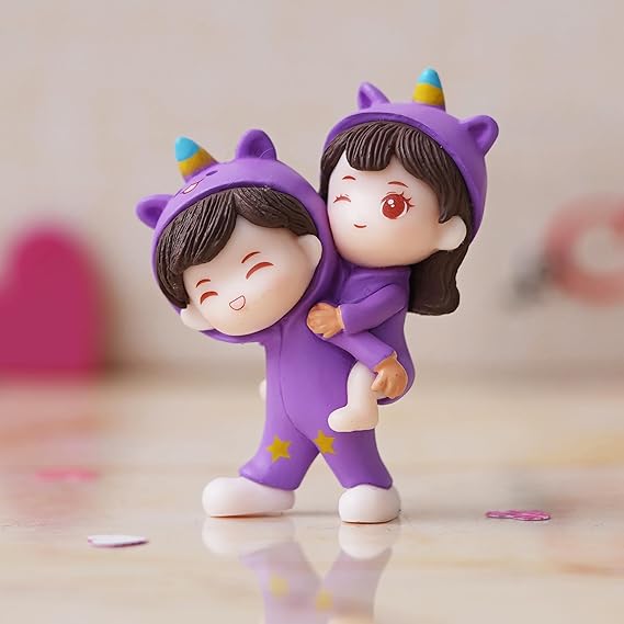 Gift for Girlfriend Boyfriend Purple Resin Miniature Cute Couple Statue