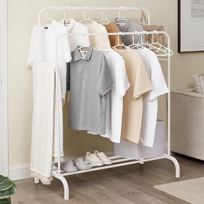 Heavy-Duty Double Pole Garment Rack with Bottom Shelf