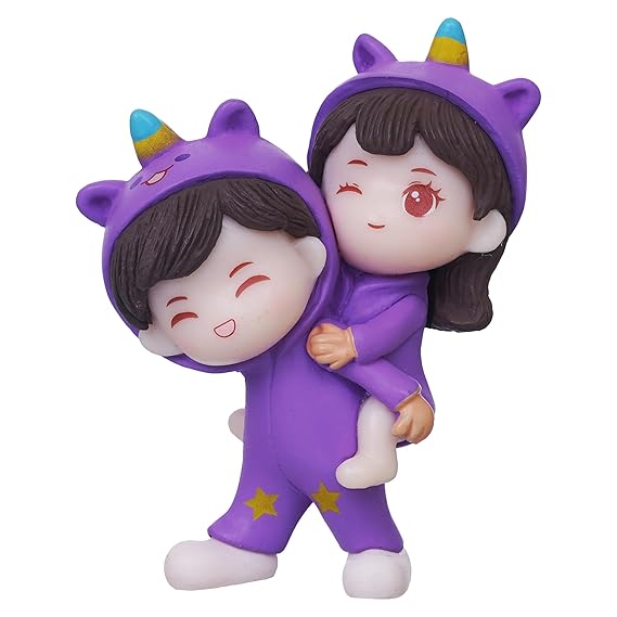 Gift for Girlfriend Boyfriend Purple Resin Miniature Cute Couple Statue