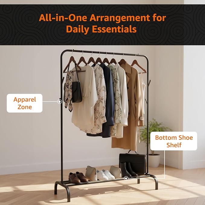 Metal Clothes Rack Stand with Bottom Shoe Shelf