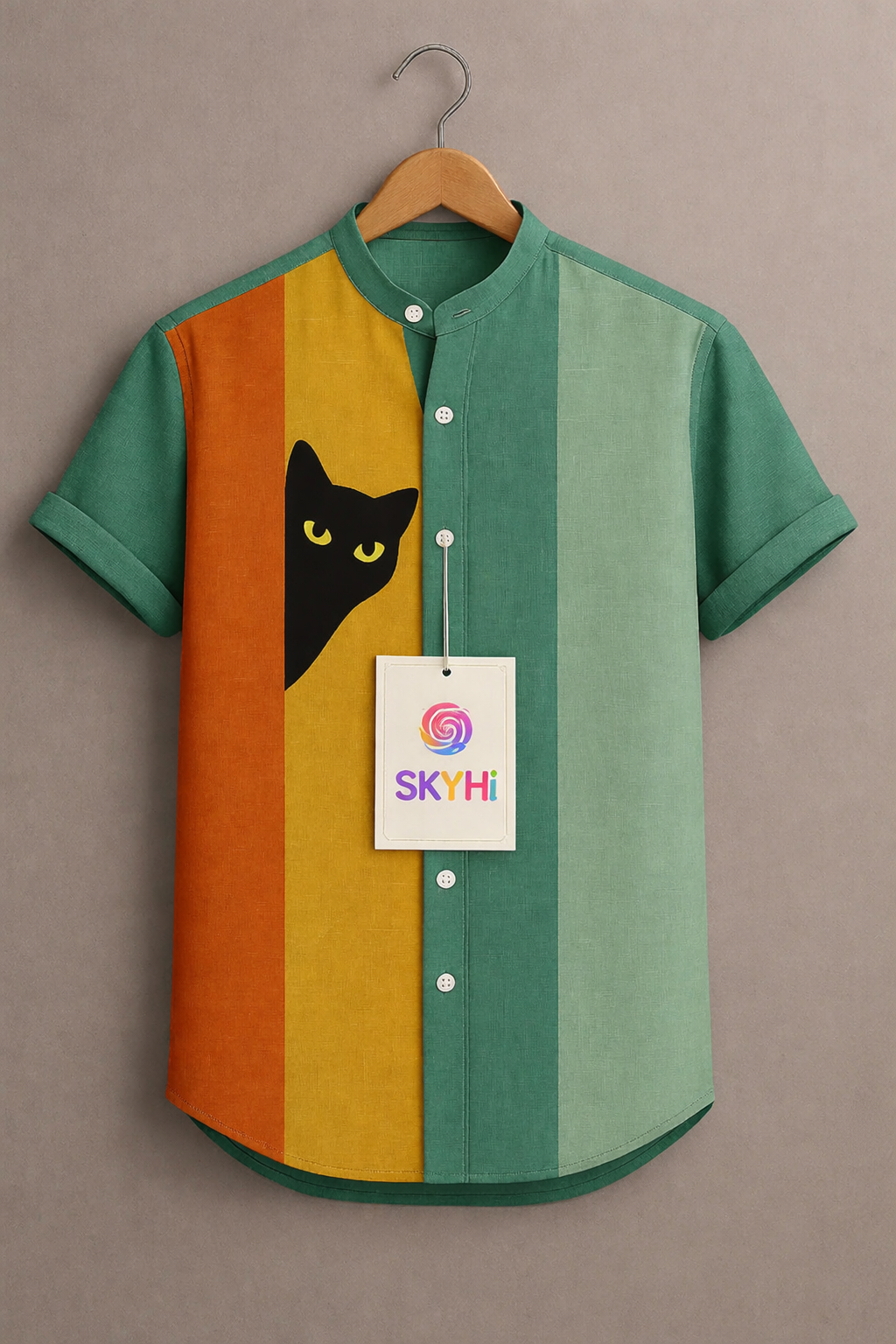 Cute Cat Print Casual 100% Cotton Shirt