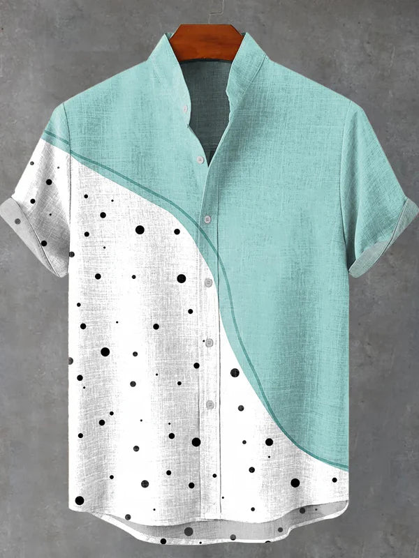 Color match Wave point Vintage Print Casual 100% Cotton Shirt