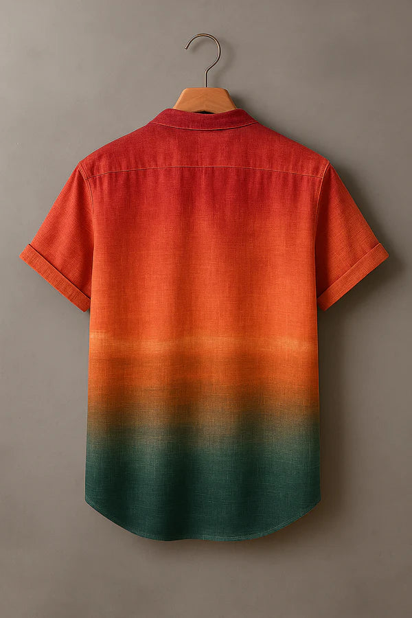 Line Combination Fan-shaped Decorative Pattern Casual Cotton And Linen Polo