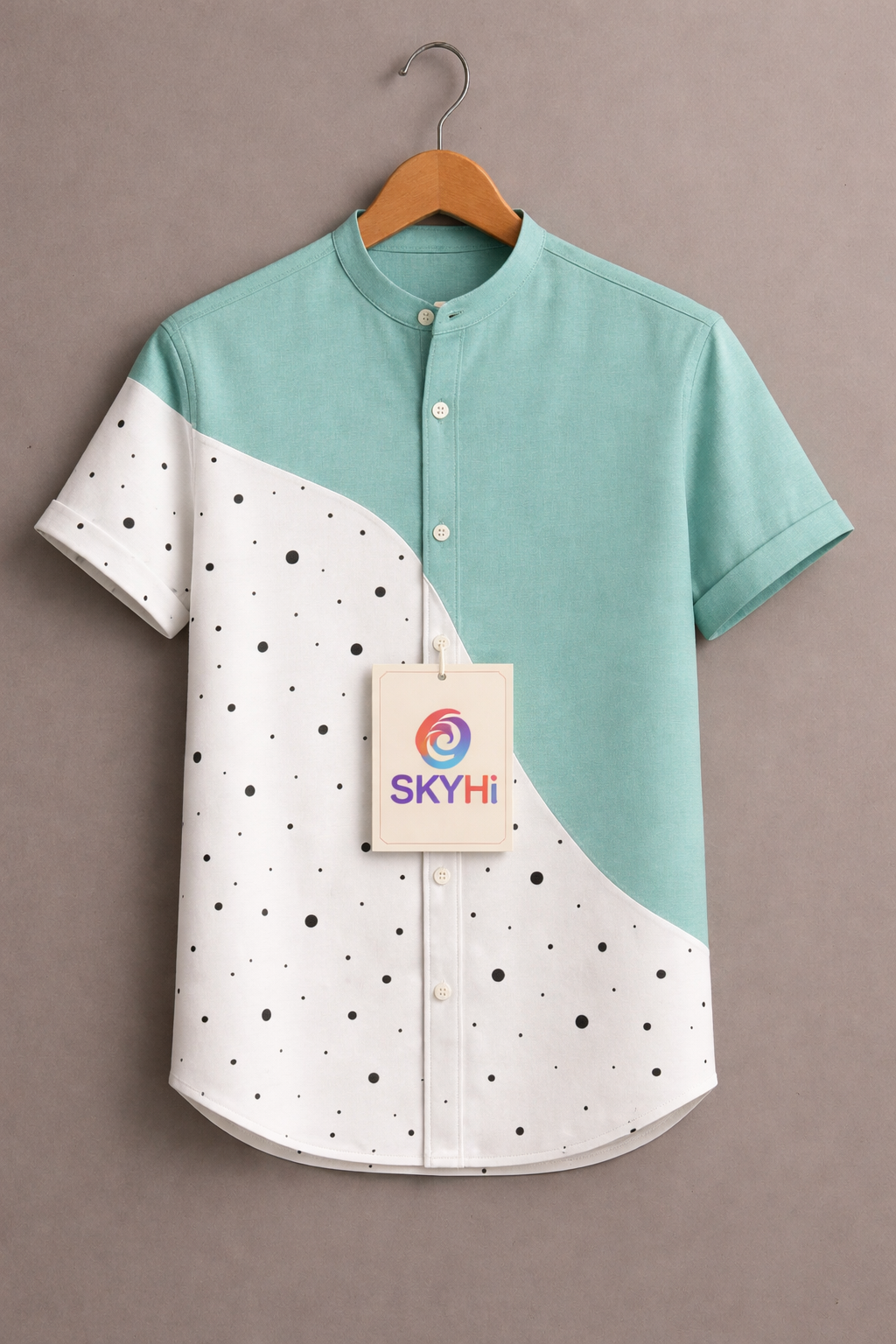 Color match Wave point Vintage Print Casual 100% Cotton Shirt