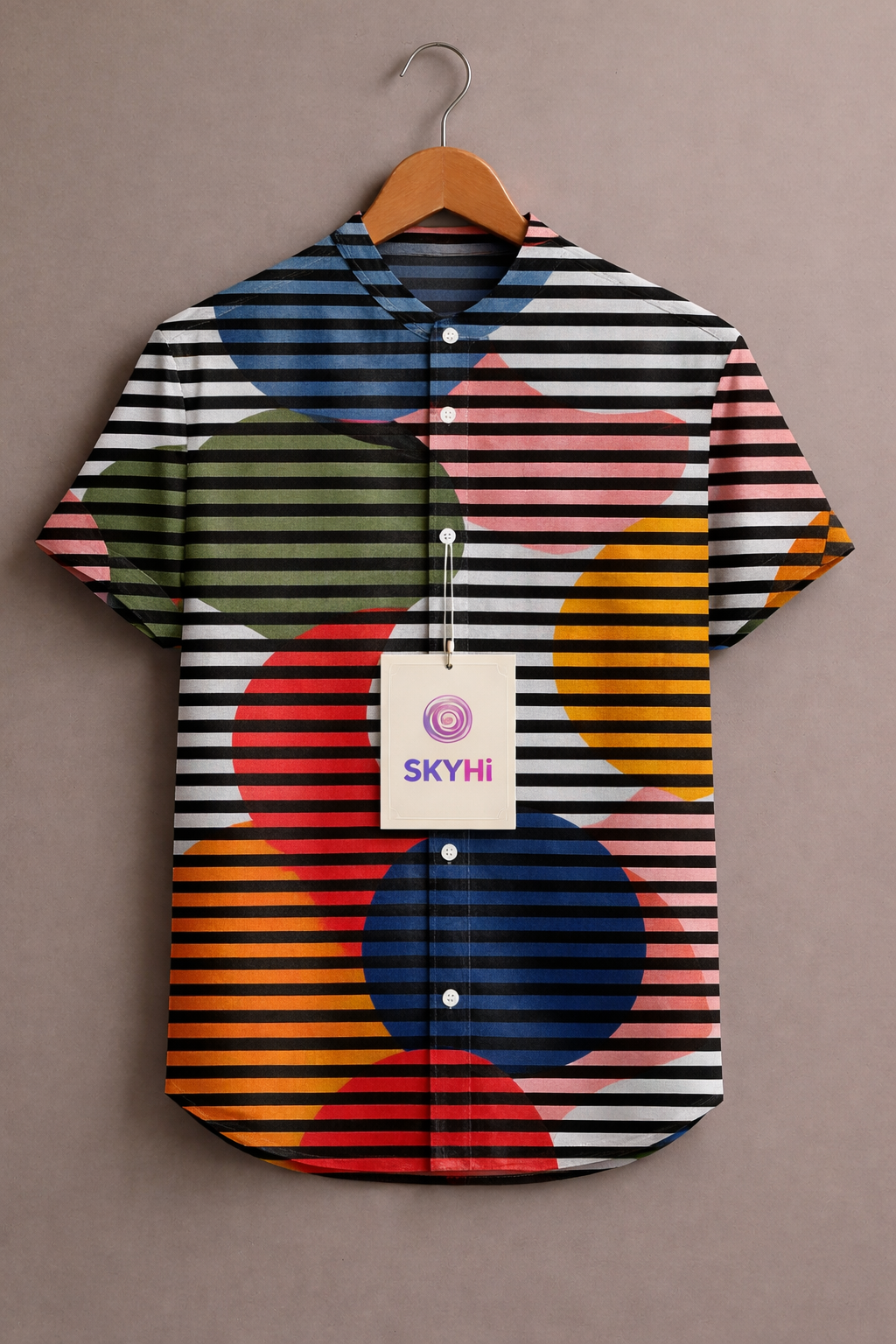 Geometry roundness streak Color match illusion Vintage Print Casual 100% Cotton Shirt