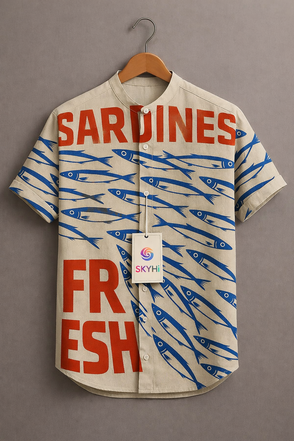Vintage Fish Sardines Art Print Casual 100% Cotton Shirt