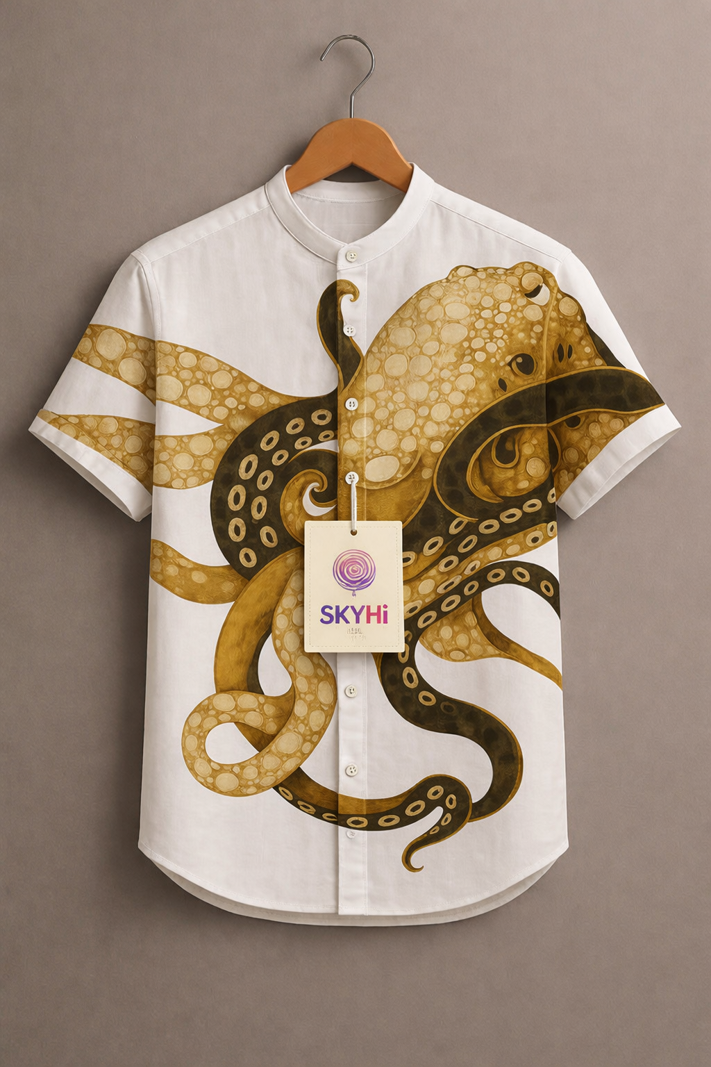 Vintage Fish Octopus Art Vintage Art Print Casual 100% Cotton Shirt